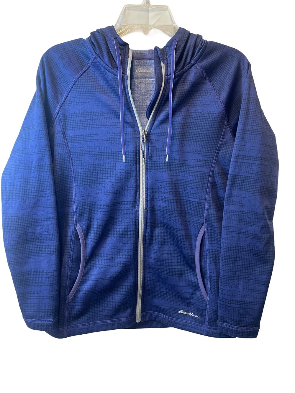Eddie Bauer FREEHEAT Blue Grid Fleece Full Zip Hoodie Jacket Women’s Small